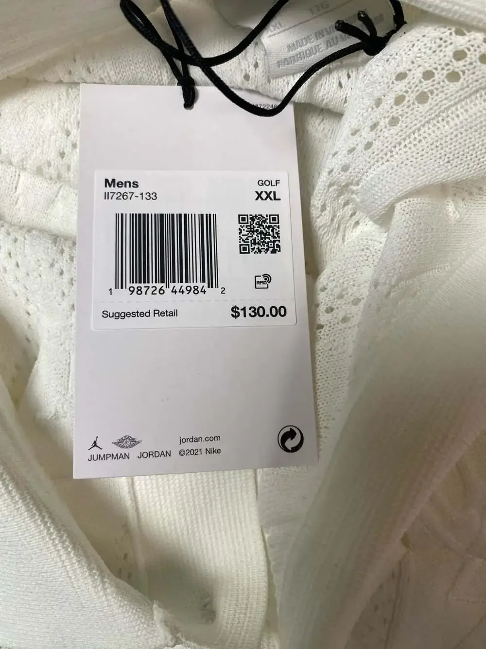 Jordan Knit Short Sleeve Button Front Polo Shirt White XXL (1379)